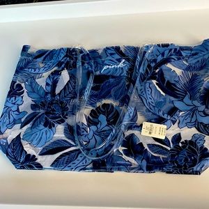 NWT VS PINK Blue Tropical Tote with Accessory Bag
